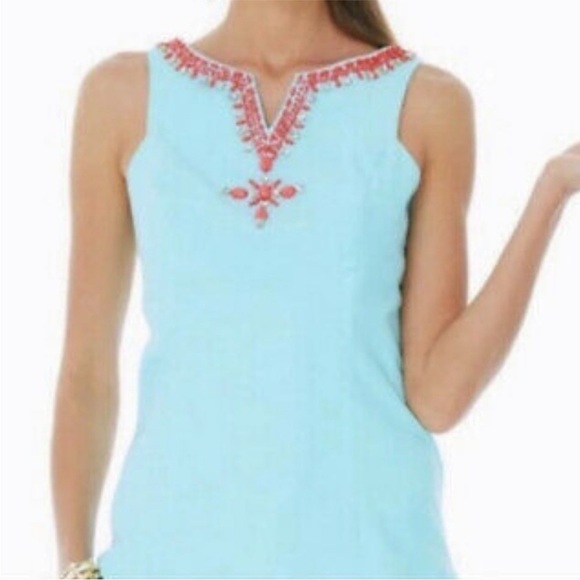 Lilly Pulitzer Jackie Shell Top Beaded Jeweled Sleeveless Aqua Blue 00 - Picture 2 of 14